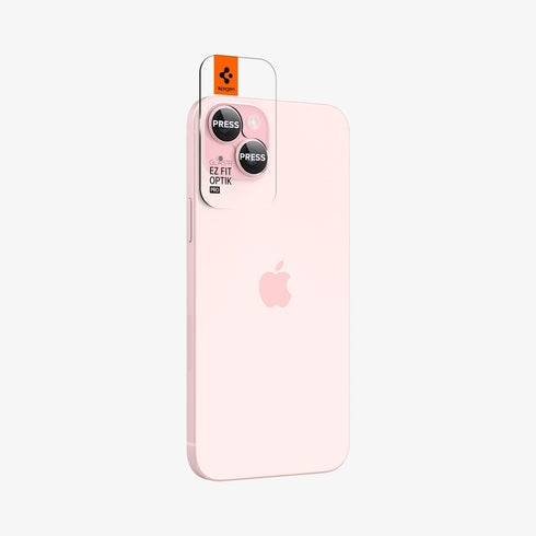 AGL07163 - iPhone 15 Pro / 15 Pro Max Optik Pro Lens Protector in natural titanium showing the device